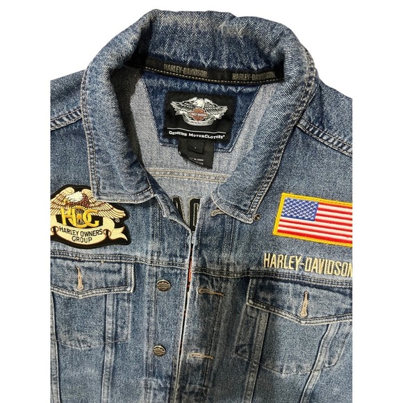 Harley Davidson Denim Vest Motorcycle Biker Patches Flags Mens Size L - Picture 4 of 5